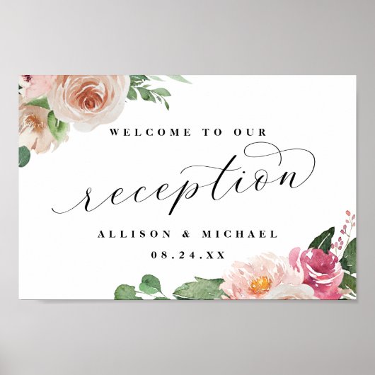 Adore Floral Calligraphy Reception Welcome Sign Poster (Voorkant)