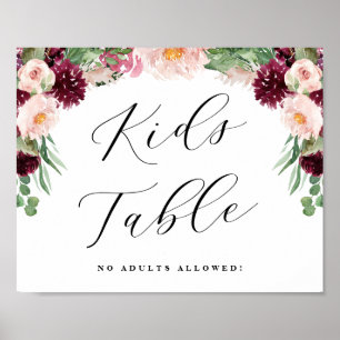Adore Floral Kinder Table Calligraphy Wedding Sign Poster