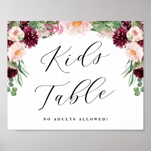Adore Floral Kinder Table Calligraphy Wedding Sign Poster (Voorkant)