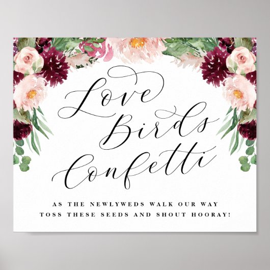 Adore Floral Love Bird Seed Confetti Wedding Sign Poster (Voorkant)