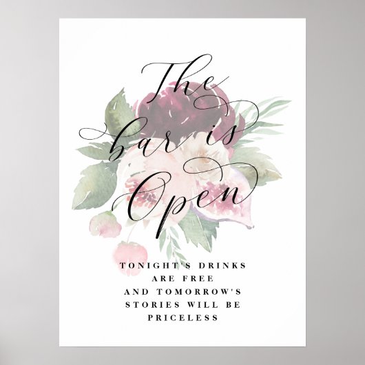 Adore Floral Open Bar Wedding Reception Sign Poster (Voorkant)