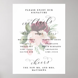 Adore Floral Zes en Hers Cocktails Weddenschap Poster