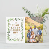 Adore Him Foliage Lijst Religieuze Foto Feestdagenkaart (Staand voorkant)