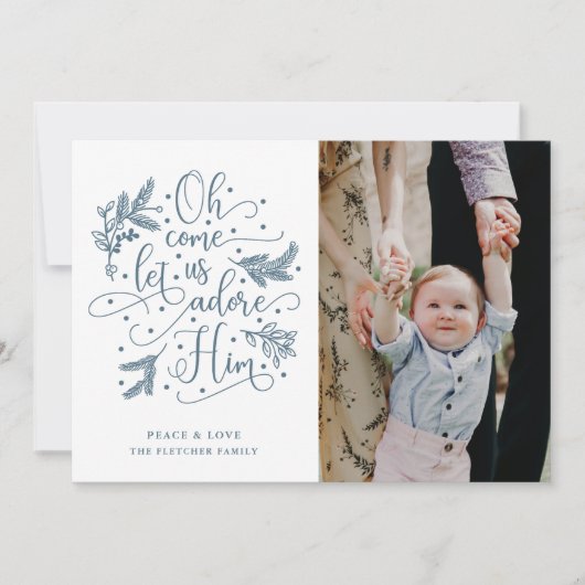 Adore Him | Fotokerstkaart | Blauw Feestdagenkaart (Voorkant)