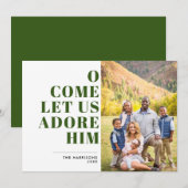 Adore Him Green and White Modern Religieuze Foto Feestdagenkaart (Voorkant / Achterkant)