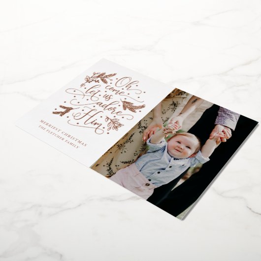 Adore Him Photo Roos Gold Folie Feestdagenkaart (Gedraaid)