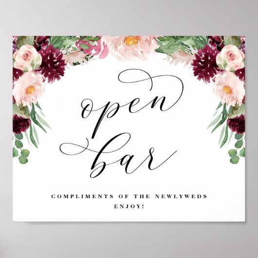 Adore Open Bar Calligraphy Weddenschappen Receptio Poster (Voorkant)