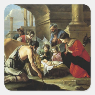 Adoring Shepherds 17e eeuw Vierkante Sticker