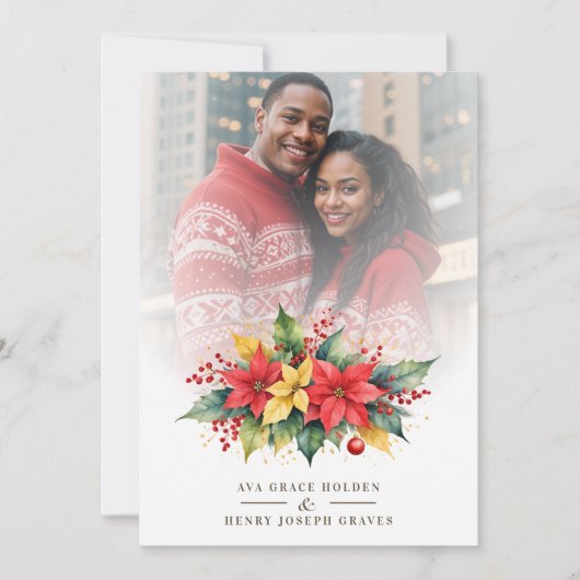 Adorned Christmas Floral Garland Poinsettias Photo Kaart (Voorkant)