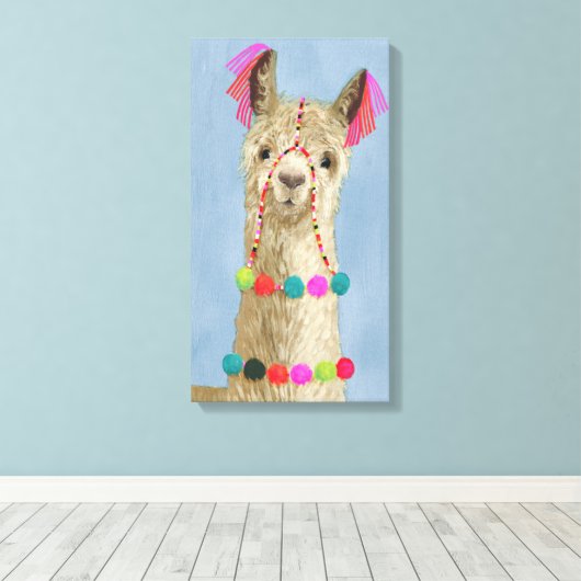 Adorned Llama - Beige Canvas Afdruk (Insitu (Houten vloer))