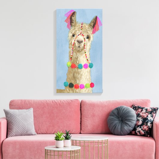 Adorned Llama - Beige Canvas Afdruk (Insitu (Woonkamer))