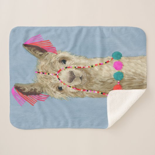 Adorned Llama - Beige Sherpa Deken (Voorkant (horizontaal))