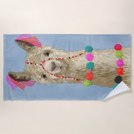 Adorned Llama - Beige Strandlaken (Voorkant)