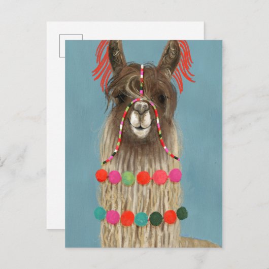 Adorned Llama - Brown Briefkaart (Voorkant / Achterkant)