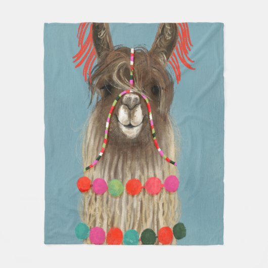 Adorned Llama - Brown Fleece Deken (Voorkant)