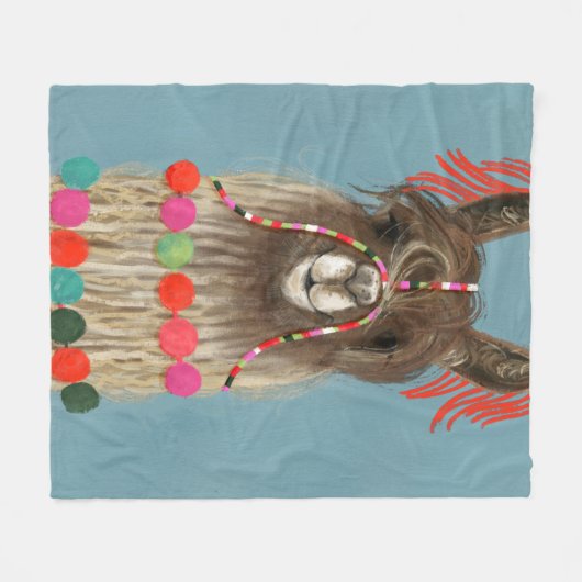 Adorned Llama - Brown Fleece Deken (Voorkant (Horizontaal))