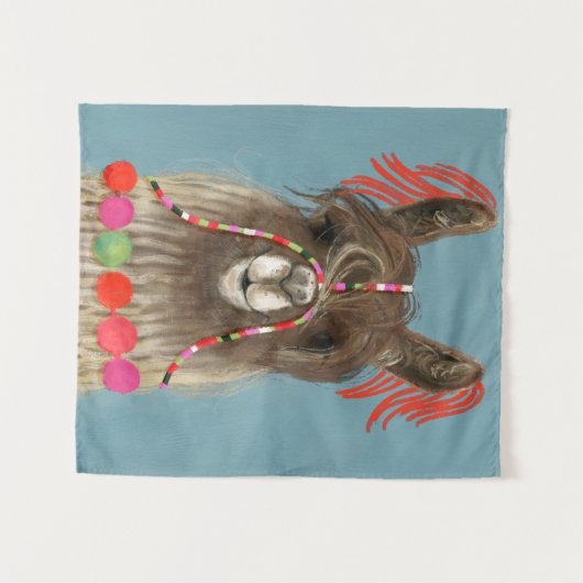 Adorned Llama - Brown Wandkleed (Voorkant (horizontaal))