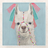 Adorned Llama - White Glazen Onderzetter (Voorkant)