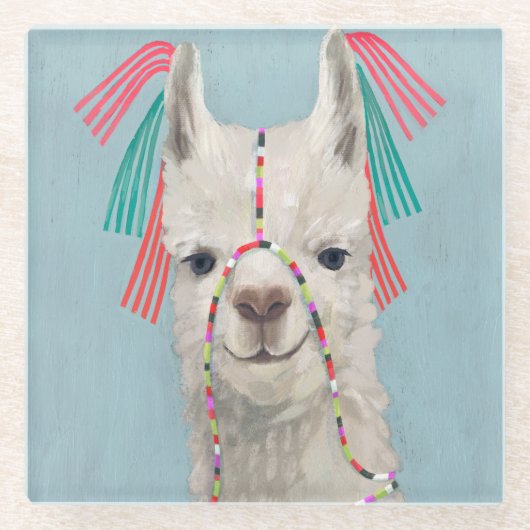 Adorned Llama - White Glazen Onderzetter (Voorkant)