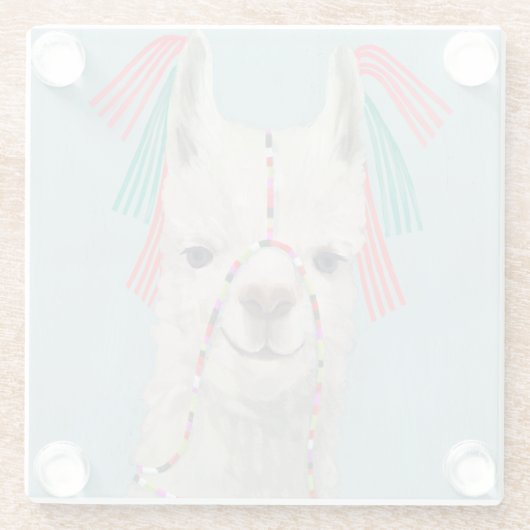 Adorned Llama - White Glazen Onderzetter (Achterkant)