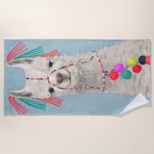 Adorned Llama - White Strandlaken (Voorkant)