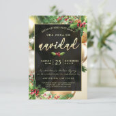 Adornos Dorados Invitación a una Ceña Navideña Kaart (Staand voorkant)