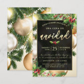 Adornos Dorados Invitación a una Ceña Navideña Kaart (Voorkant / Achterkant)