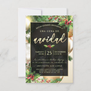 Adornos Dorados Invitación a una Ceña Navideña Kaart