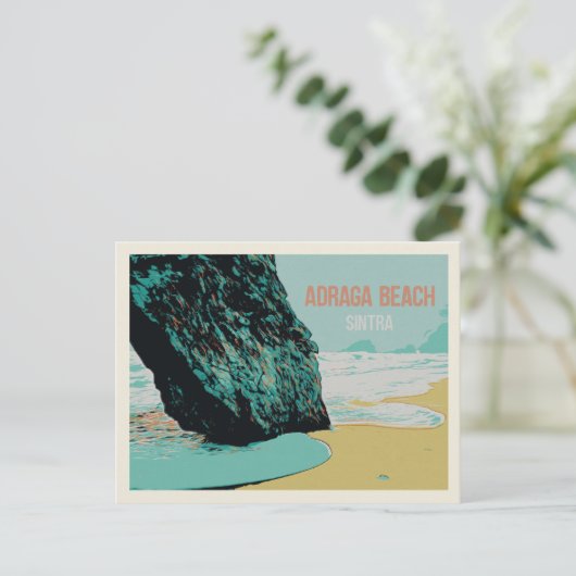 Adraga Beach Uitzicht, Sintra Coast Illustration Briefkaart (Staand voorkant)