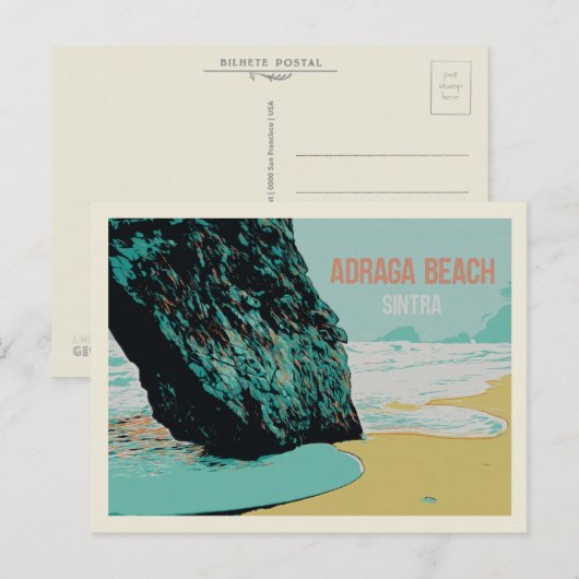 Adraga Beach Uitzicht, Sintra Coast Illustration Briefkaart (Voorkant / Achterkant)