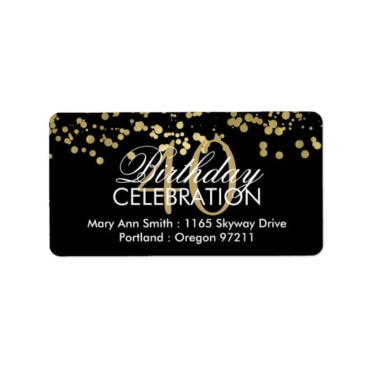 Adres 40th Birthday Gold Foil Confetti Etiket (Voorkant)