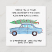 Adres Aankondiging blauwe auto met kerstboom (Achterkant)