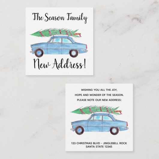 Adres Aankondiging blauwe auto met kerstboom (Voorkant / Achterkant)