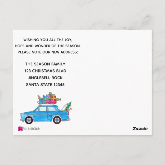 Adres Aankondiging blauwe auto met kerstcadeaus Briefkaart (Achterkant)