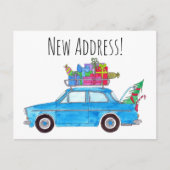Adres Aankondiging blauwe auto met kerstcadeaus Briefkaart (Voorkant)