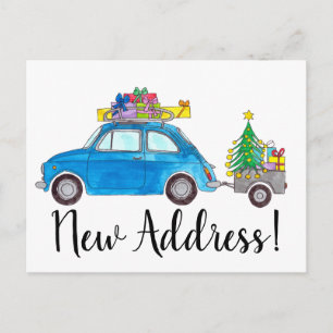 Adres Aankondiging Blauwe Fiat 500 Kerstmis Briefkaart