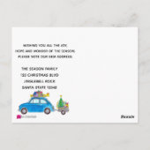 Adres aankondiging Blue Fiat 500 Kerstmis Briefkaart (Achterkant)