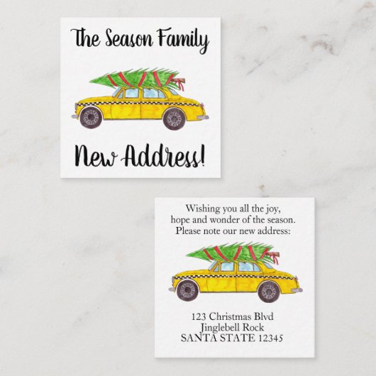 Adres Aankondiging Gele Taxi Kerstboom (Voorkant / Achterkant)