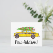 Adres Aankondiging Gele Taxi Kerstboom Briefkaart (Staand voorkant)