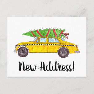 Adres Aankondiging Gele Taxi Kerstboom Briefkaart