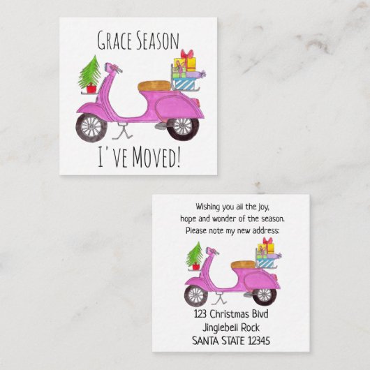 Adres Aankondiging, kerstscooter en geschenken Informatiekaartje (Voorkant / Achterkant)