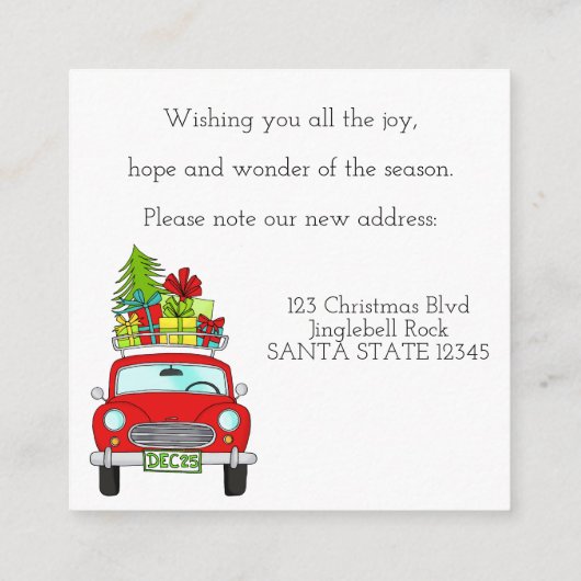 Adres Aankondiging, kerstwagen en geschenken Informatiekaartje (Achterkant)