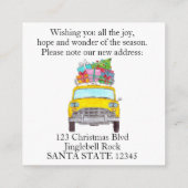 Adres Aankondiging met kerstcadeaus met gele cabin (Achterkant)