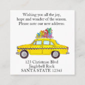 Adres Aankondiging met kerstcadeaus met gele cabin (Achterkant)