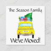 Adres Aankondiging met kerstcadeaus met gele cabin (Voorkant)