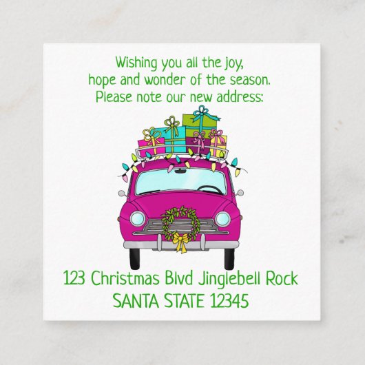 Adres Aankondiging Paarse kerstcadeaus voor auto's (Achterkant)