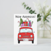 Adres Aankondiging Rode Auto met Kerstcadeaus Briefkaart (Staand voorkant)