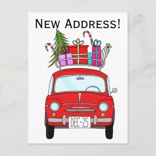 Adres Aankondiging Rode Auto met Kerstcadeaus Briefkaart (Voorkant)