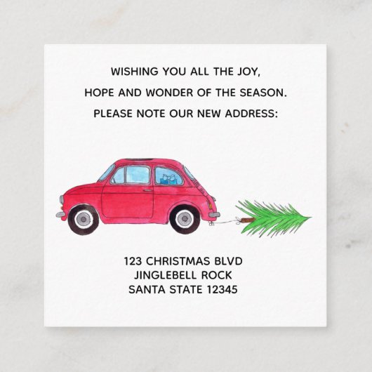 Adres Aankondiging Rode Fiat 500 Kerstboom (Achterkant)