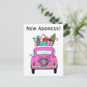 Adres Aankondiging Roze Fiat 500 Kerstcadeaus Briefkaart (Staand voorkant)